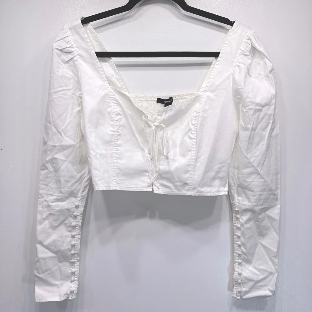 Cropped Smocked Corset Top Button Long Sleeves by Forever 21 Regencycore - Image 2