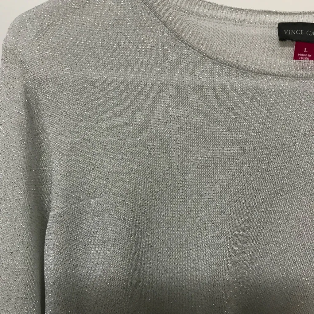 Vince Camuto  Metallic semi Sheer Long Sleeve Knit Top - Image 5