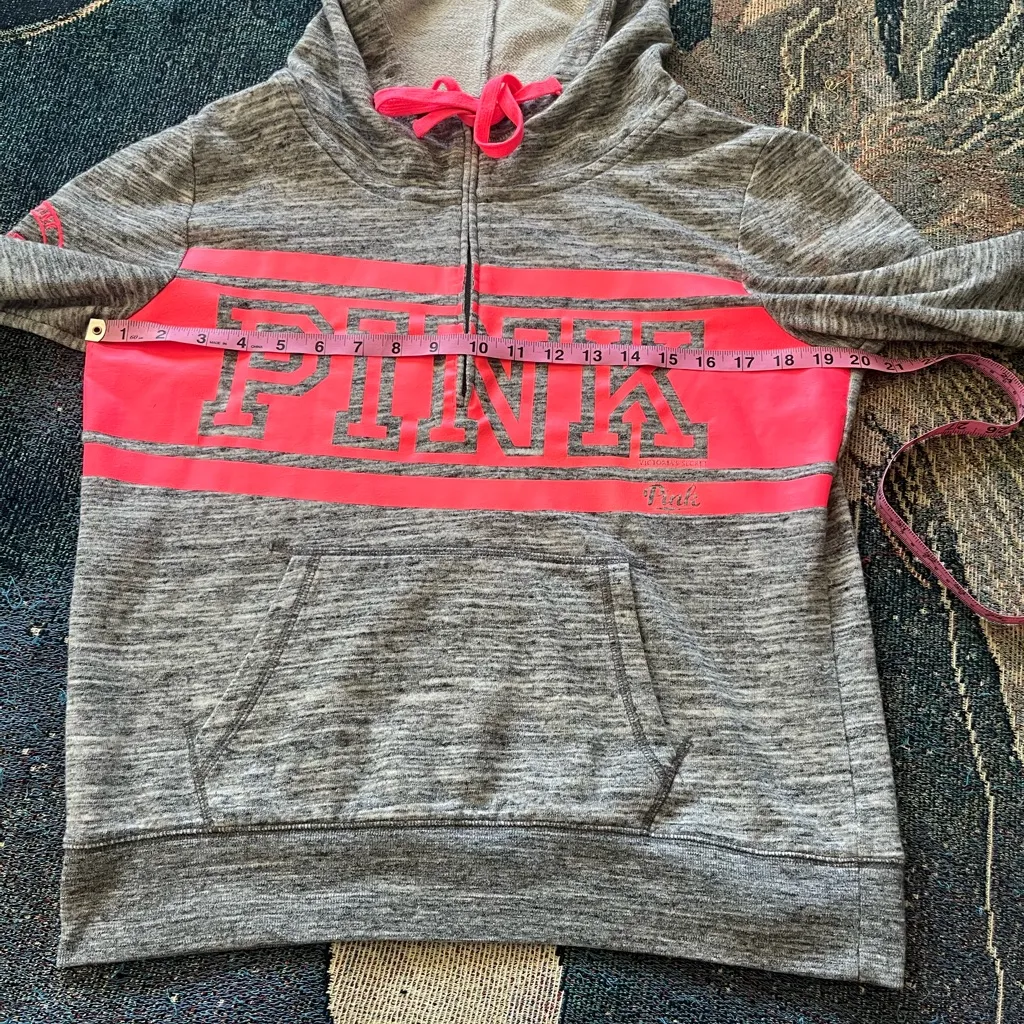 PINK Gray Heather Neon Coral Colorblock Half Zip Hoodie Women’s M Sweatshirt Y2K - Image 13