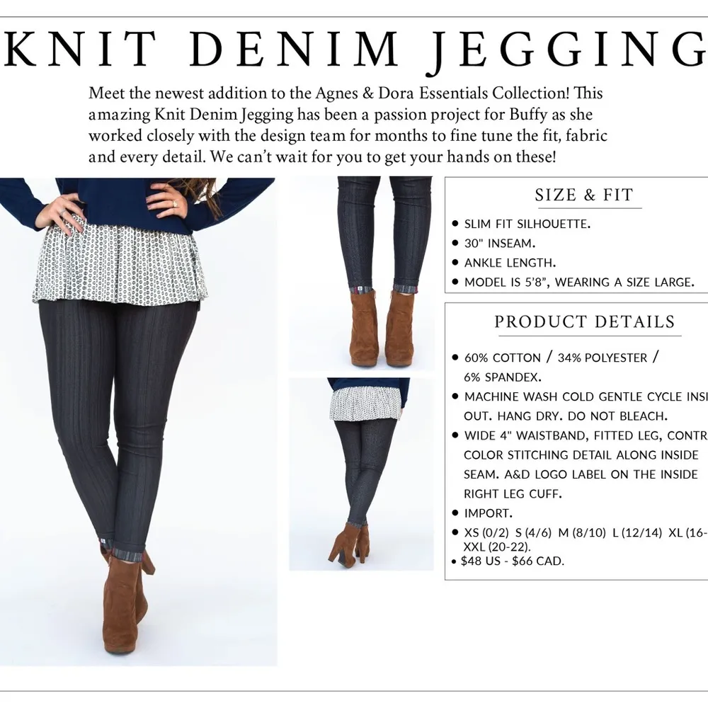 Agnes & Dora A & D Medium Blue Knit Denim Jeggings with Back Pockets, Size Small - Image 3