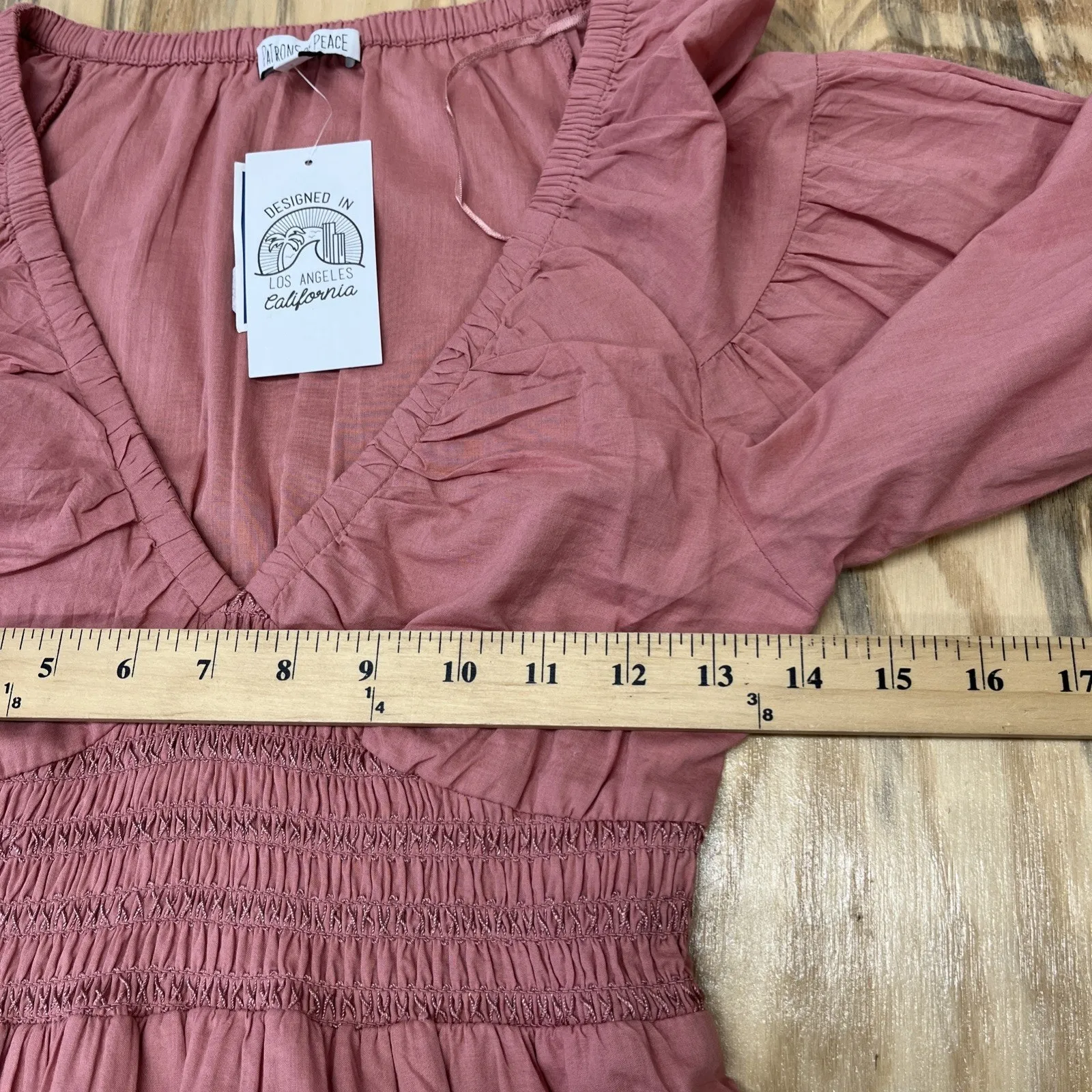 Patrons Of Peace Babydoll Puff Sleeve Maxi Dress Pink Small Cottage Y2K Boho - Image 13