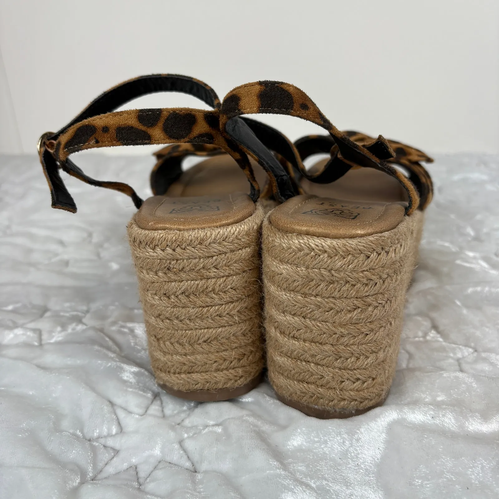 Beast Fashion Suede Leopard Bow Open Toe Espadrille Platform Wedge Sandal Size 7 - Image 6