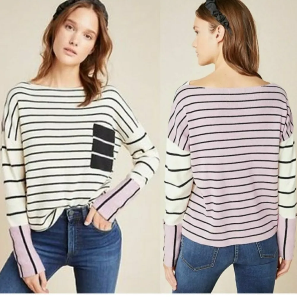 ANTHROPOLOGIE Faye Striped Lilac Pipe Arm Sweater XS - Image 10