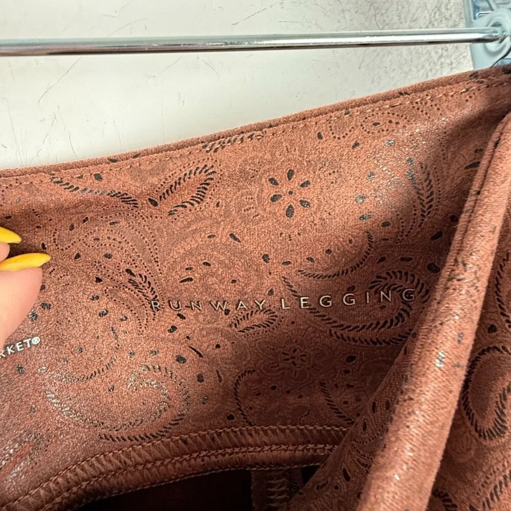 White House Black Market Paisley Faux Suede Runway Leggings Brown Size 6 EUC - Image 8