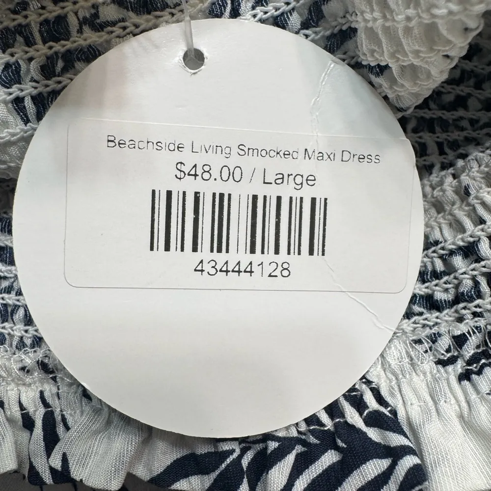 NWT ee:some Beachside Living Navy & White Smocked Sleeveless Maxi Dress Size L - Image 6