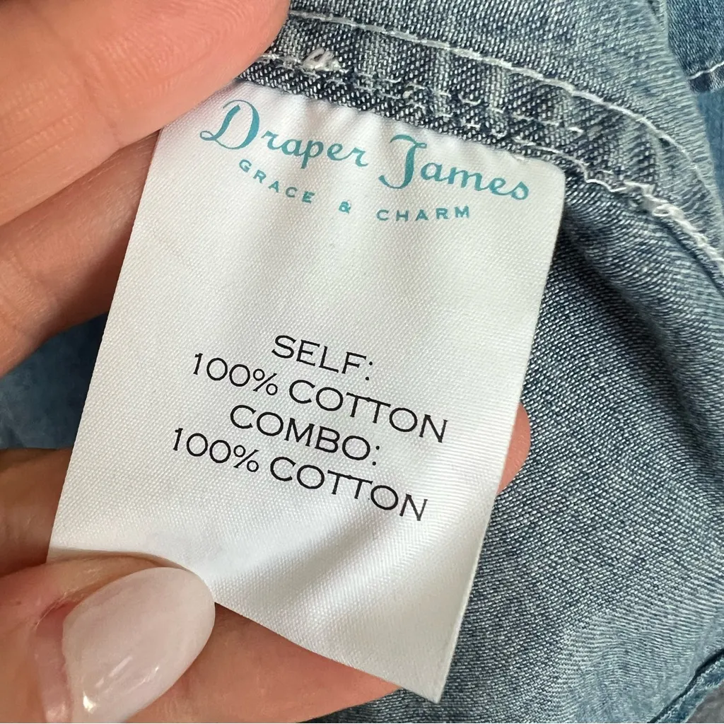 Draper James Howdy Chambray Western Chic Button Down Shirt in Blue Denim - Image 7