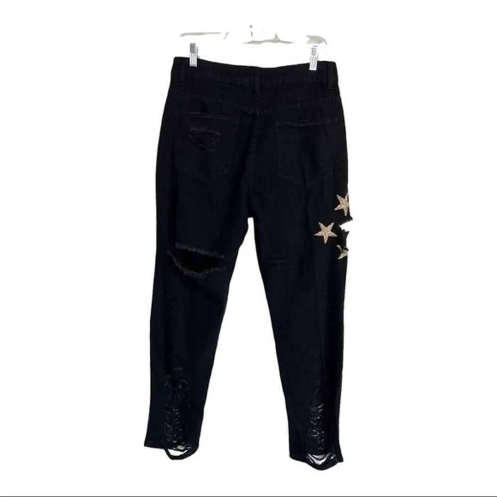 Uniq By Litz Star Print Black Super Distressed Mom Jeans Size 29 - Image 2