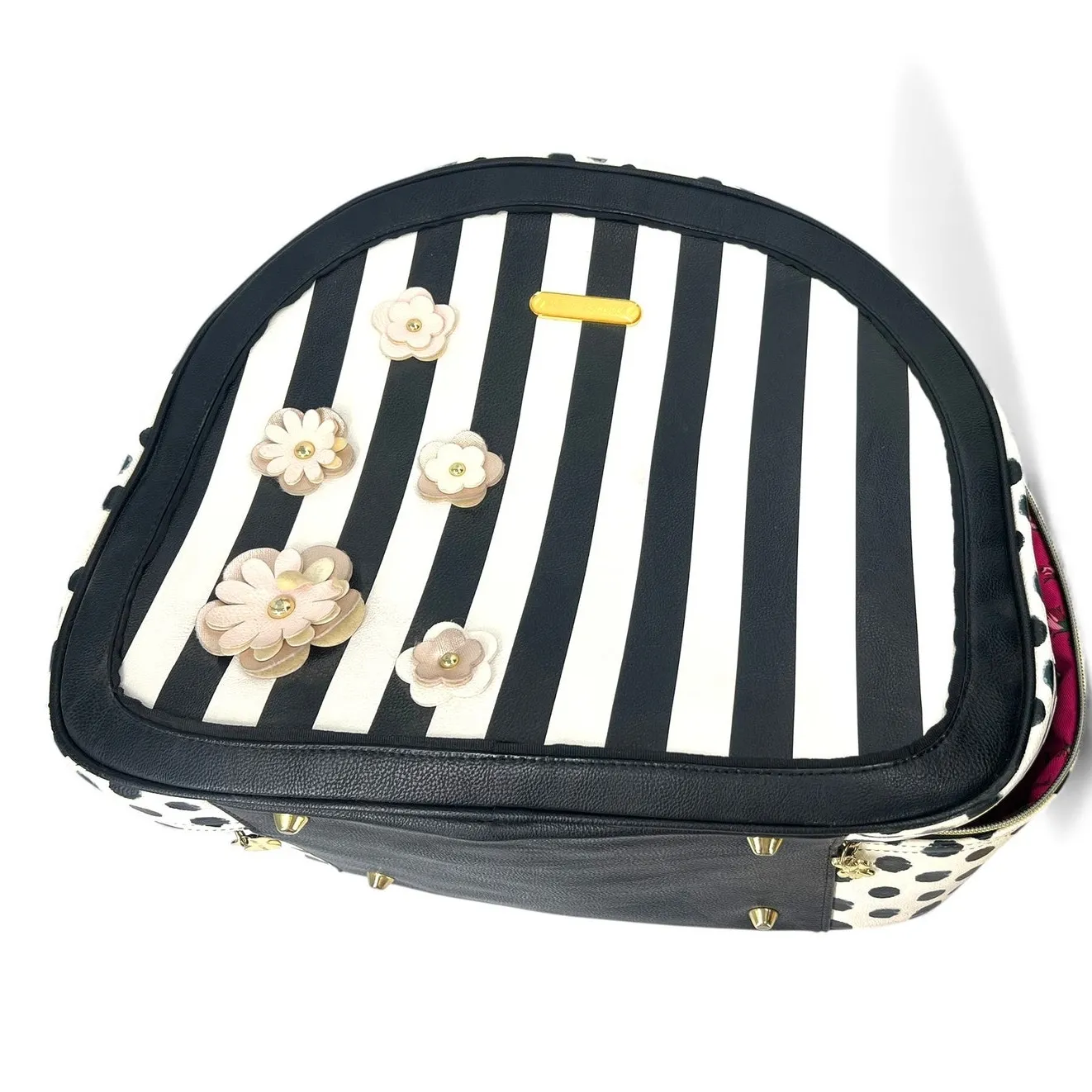 Betsey Johnson Round Weekender Overnight Train Case Bag Tote Travel BIG Flowers - Image 12