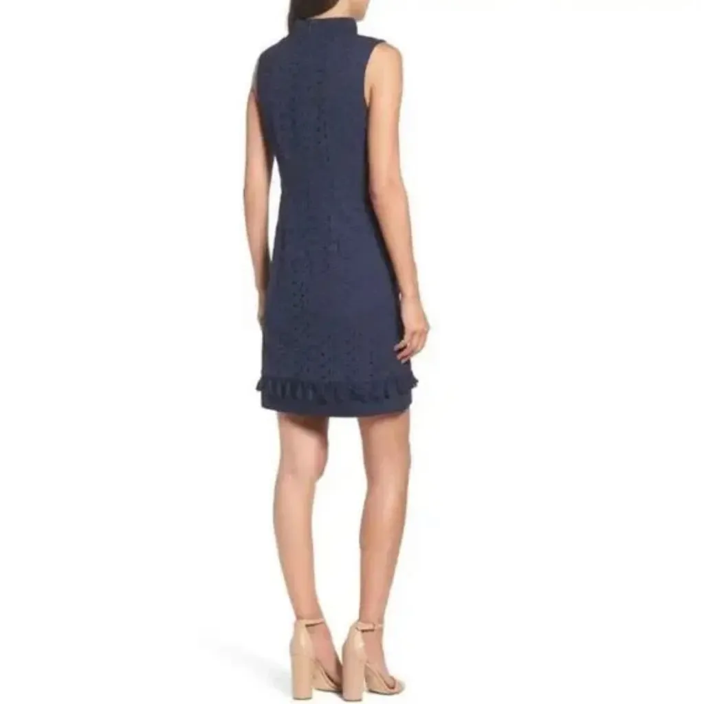 Eliza J V Neck Sleeveless Mandarin Collar Lace Shift Dress Navy Blue Size 4 - Image 2