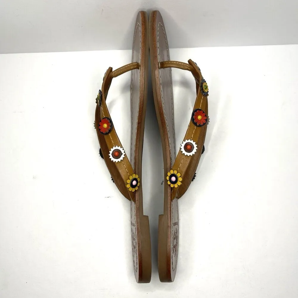 Tory Burch Woman’s 6.5 Marguerite Terra Brown Leather Thong Sandal Flip Flop - Image 6