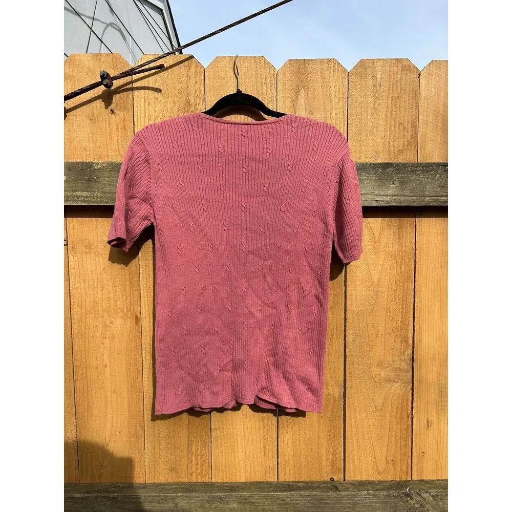 Talbots Sweater Short Sleeve‎ Size Small Dusty Pink Top Preppy Knit Spring - Image 9