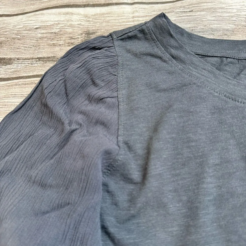 LOFT Women's Crinkle Lace Peasant Sleeve Blouse Top M Med Medium Dark Grey Gray - Image 6