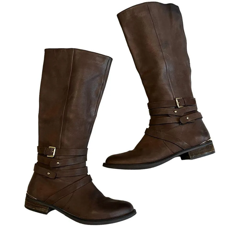 Steve Madden Albany Brown Leather Belted Riding Boots - Image 2