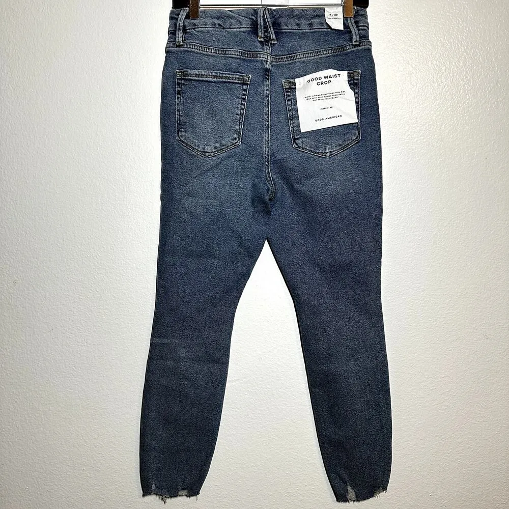 Good American Jeans Good Waist Crop Skinny High Rise Chewed Hem Blue799 8/29 NWT - Image 12