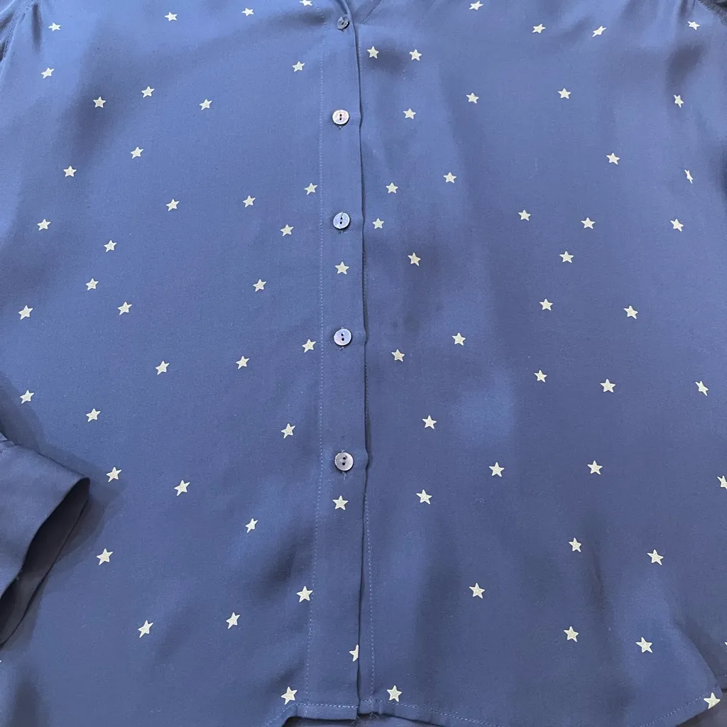 L’AGENCE Silk Navy Starry Button-Up Blouse - Image 3