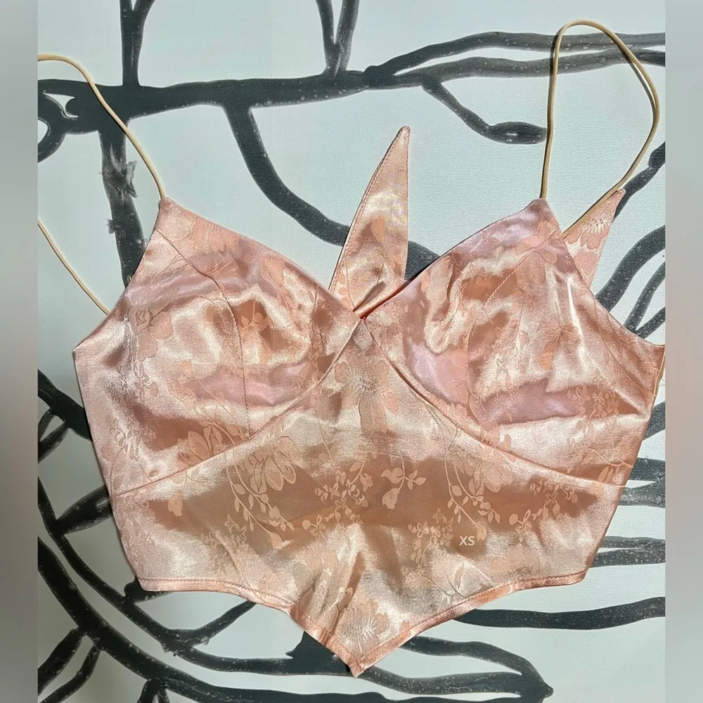 LA HEARTS Champaign Handkerchief Bustier Backless Crop Tank Top Silk SZ XS NWT - Image 6