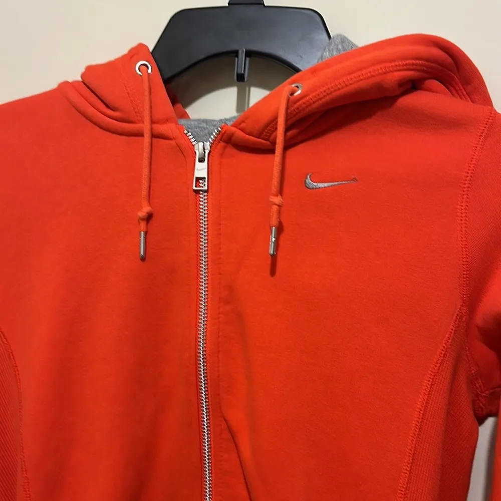 Nike Zip Up Drawstring Hoodie Orange-Red Gray pockets Woman’s Size XS - Image 2