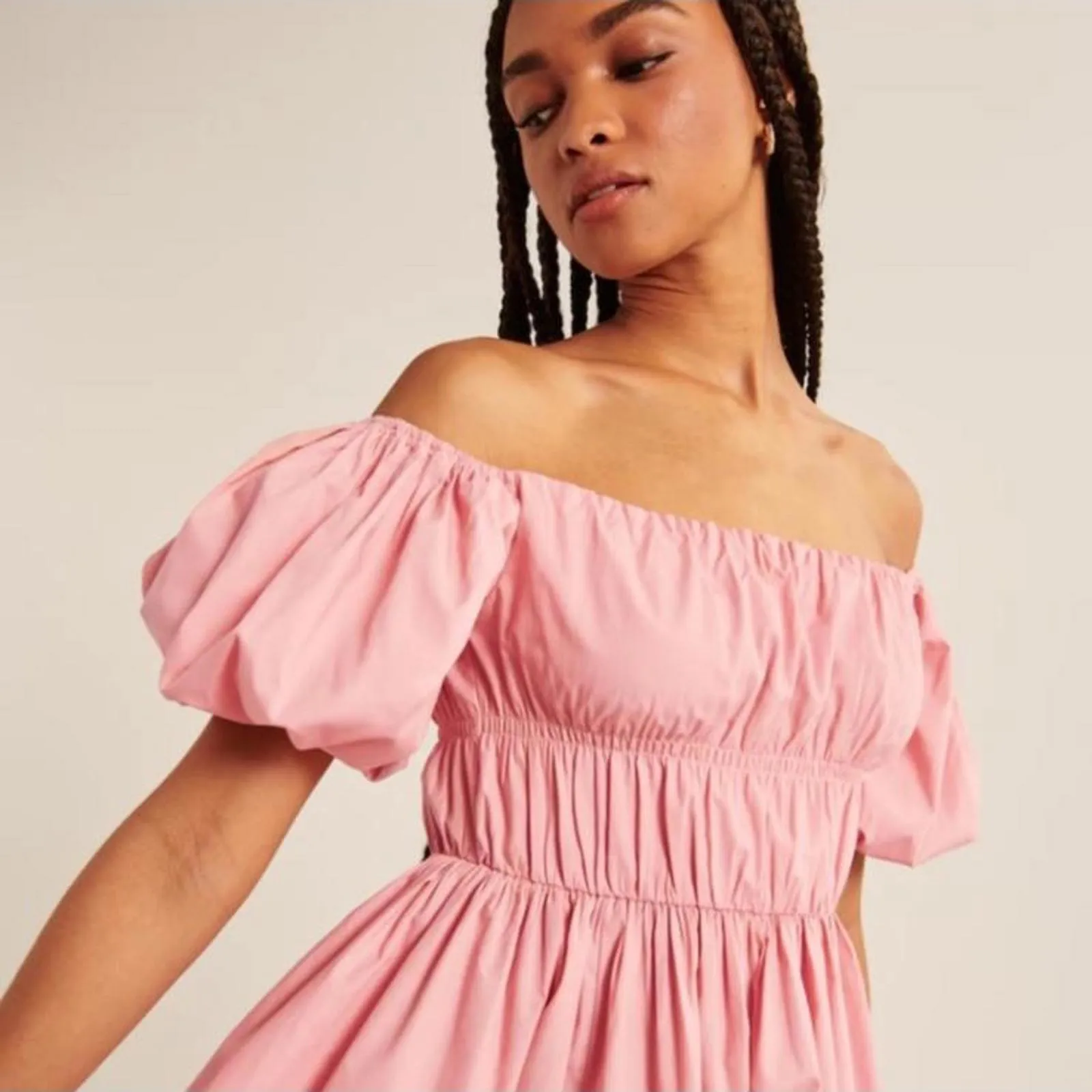 Abercrombie & Fitch Off-The-Shoulder Puff Sleeve Mini Dress Pink Women’s Medium - Image 14