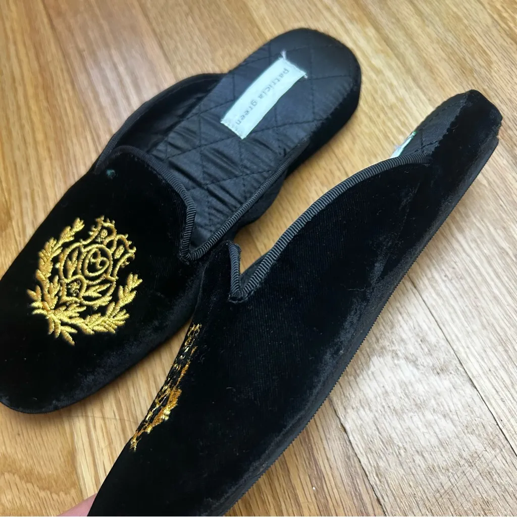 NWOT Patricia Green Diana Black Velvet Gold Embroidered Slippers Size 5/6 - Image 9