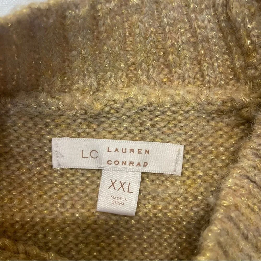 Lauren Conrad Diamond Stitch Knit Sweater Gold Tan Size XXL oversized crewneck - Image 4