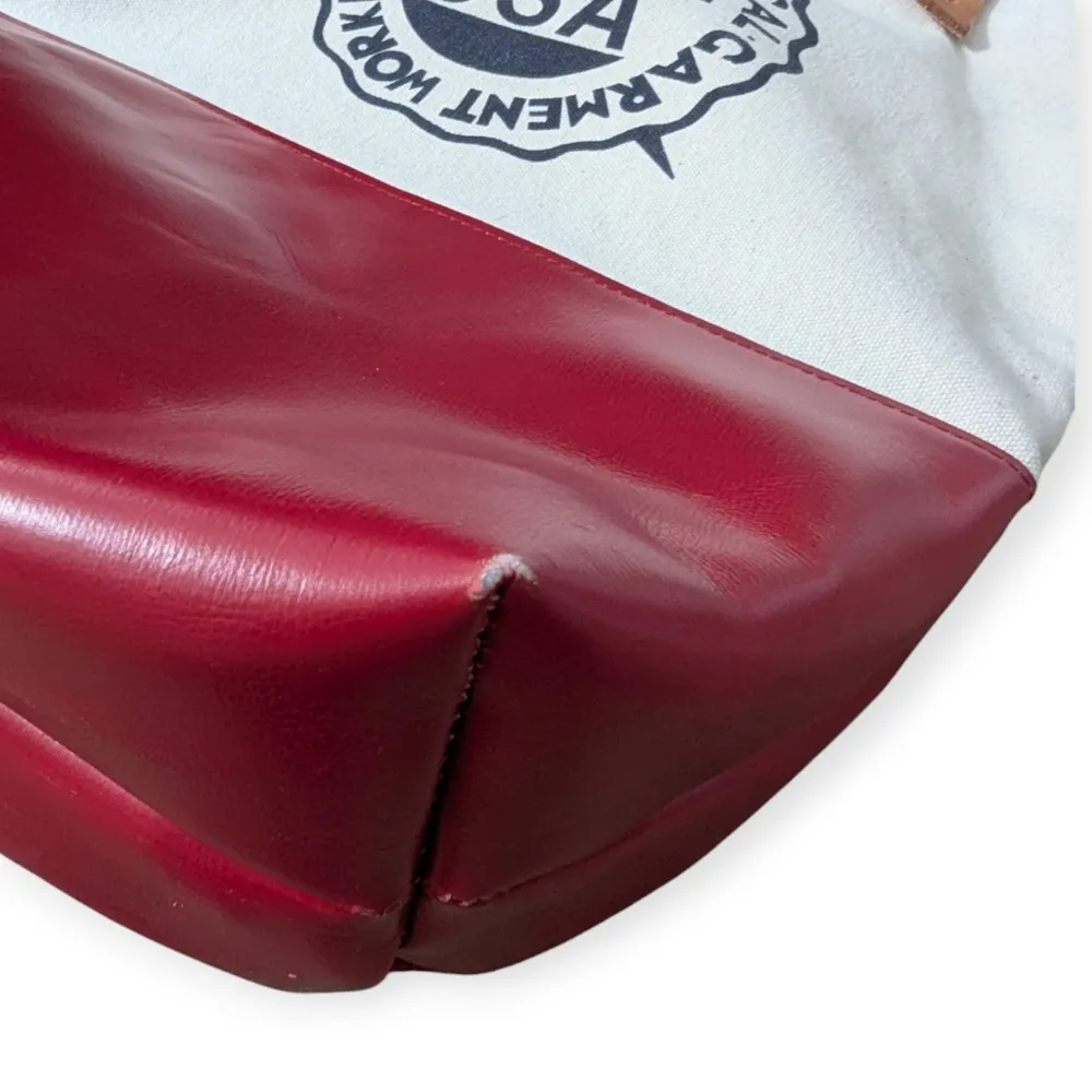 Fleabags Tote Bag with Leather Handles Red and White Handmade in Brooklyn Rare - Image 8