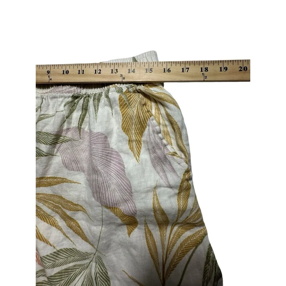 Tahari Pants Women LARGE 100% LINEN WIDE LEG PALM Print POCKETS HIGH WAIST P20-5 - Image 3