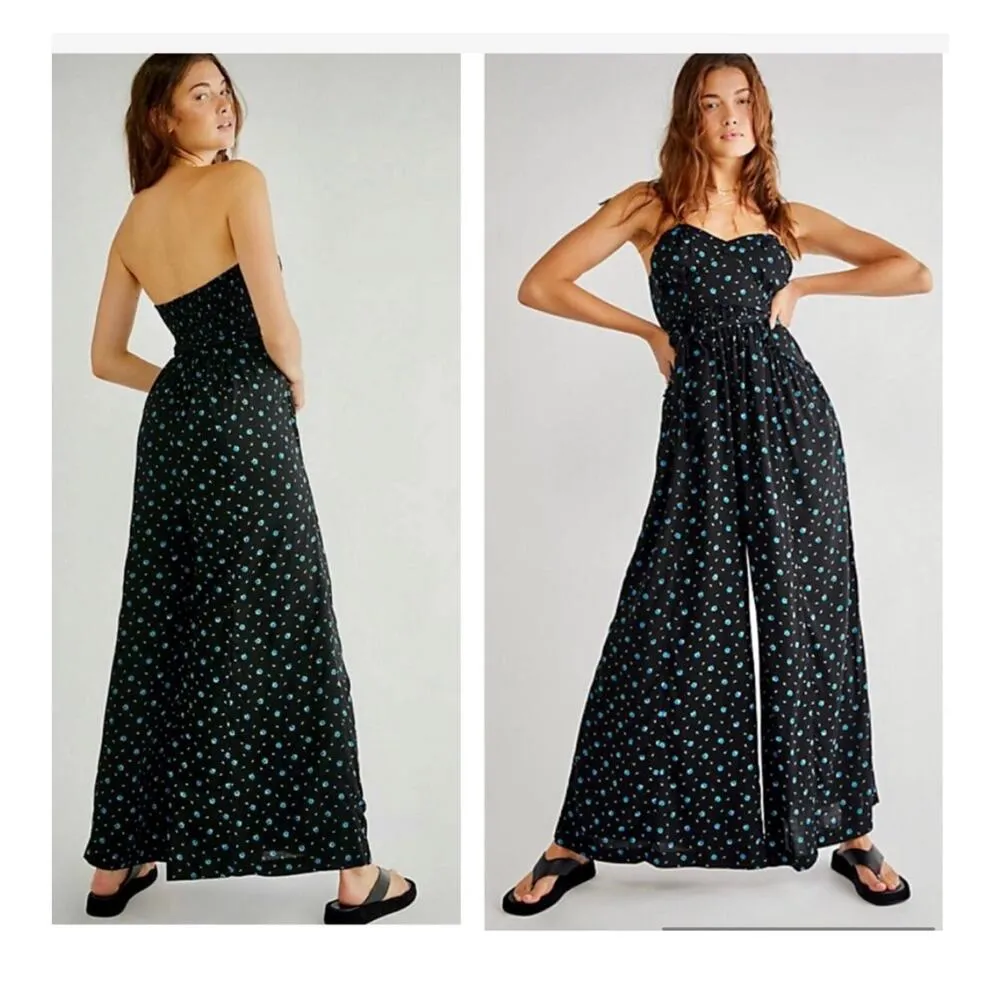 Free People Eloise Jumpsuit Size XS Black Floral Motif One Piece Wide Leg - Image 13