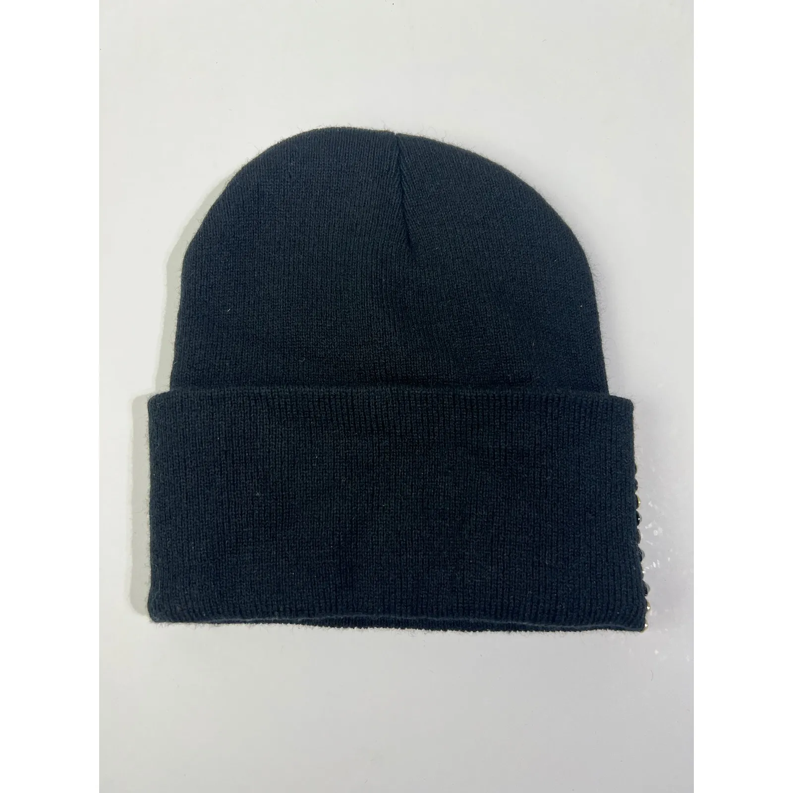 Black Beanie Hat with Rhinestone Plaid Design - Image 6