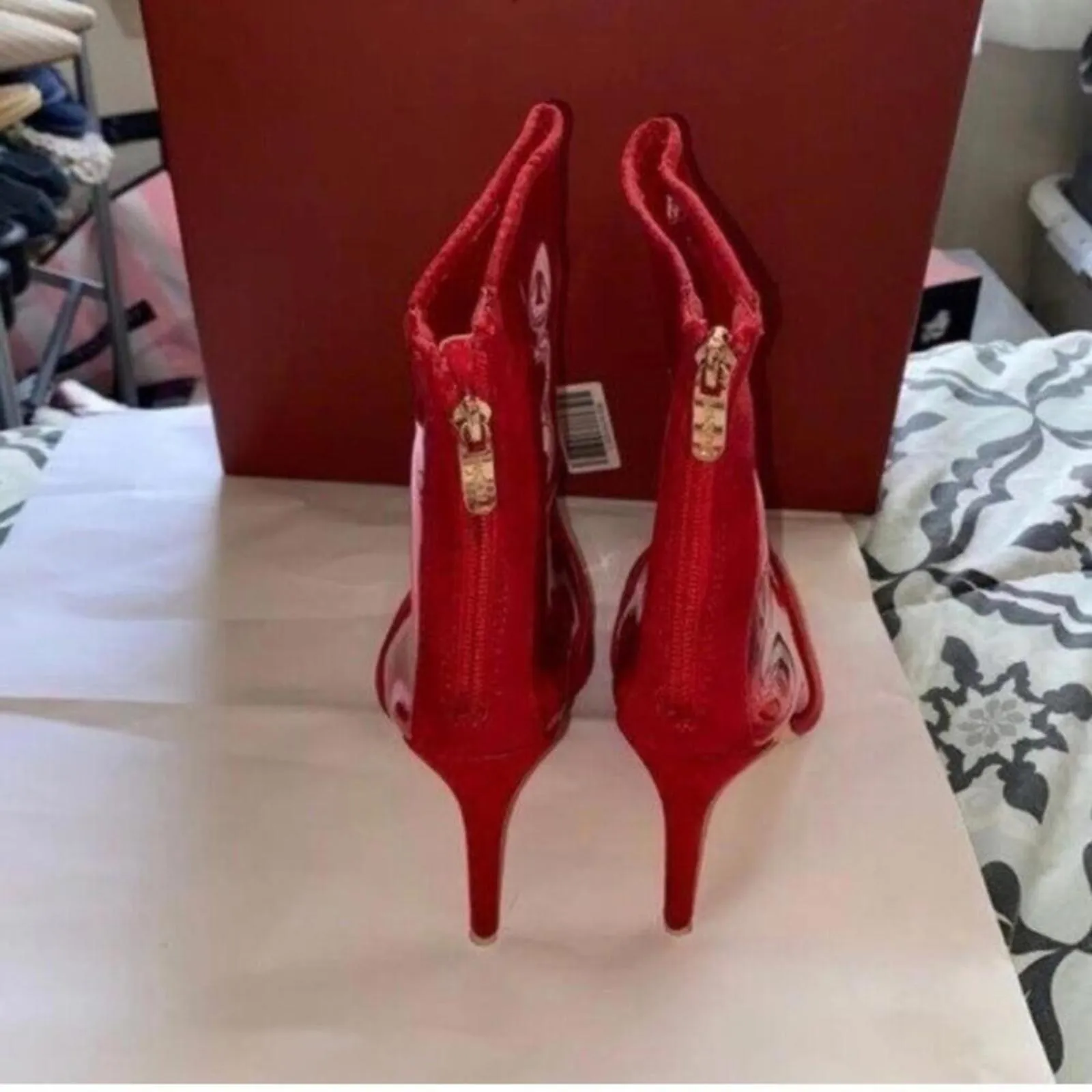 Red ankle vinyl PVC Clear and Suede Stiletto heel boots brat clubbing Size 8.5 - Image 6