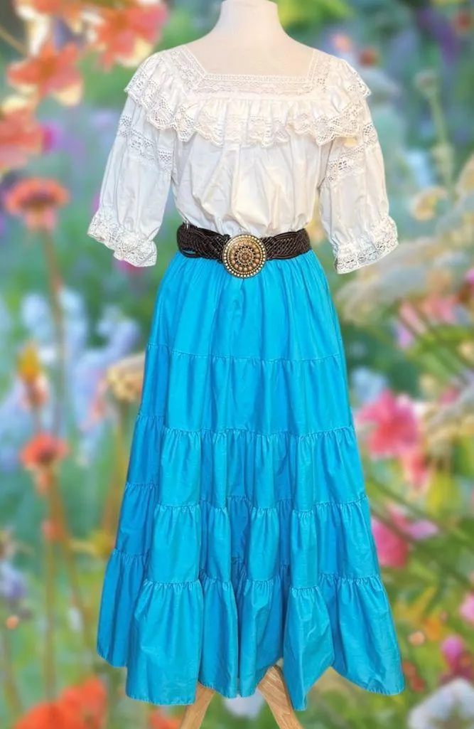 Vintage Ruffle Skirt Malco Modes Square Dancing Western Cottagecore L Large Blue - Image 2