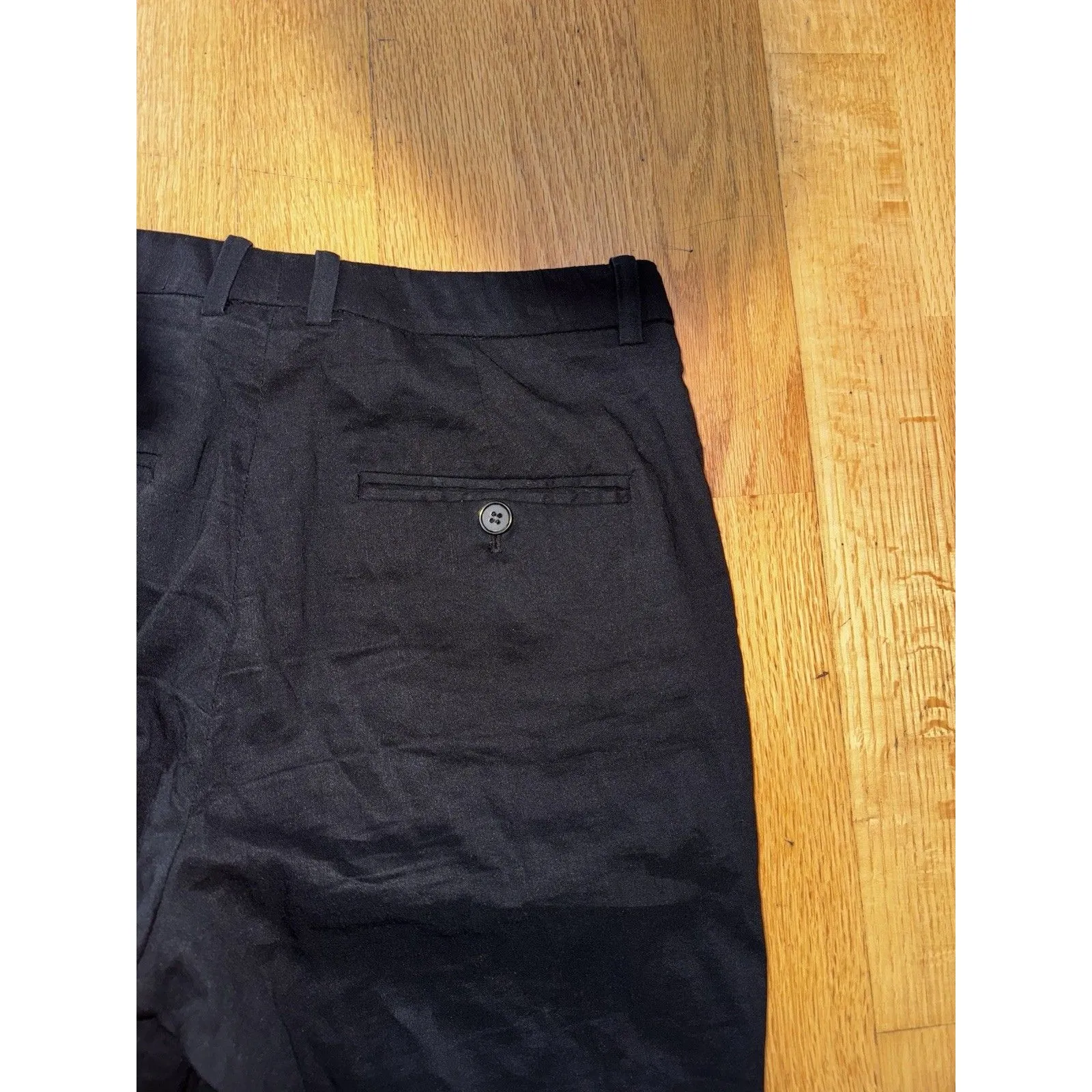 Theory Hartsdale NP Crunch Wash Linen Blend Straight Leg Ankle Pants Black Sz 4 - Image 16