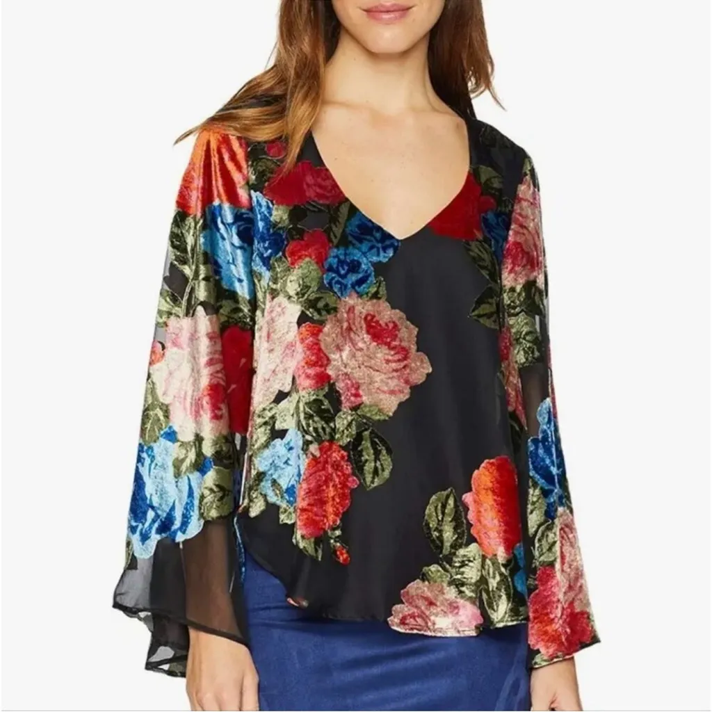 Show Me Your MuMu Hippie Dippie Floral Bell Sleeve Velvet Top - Image 10