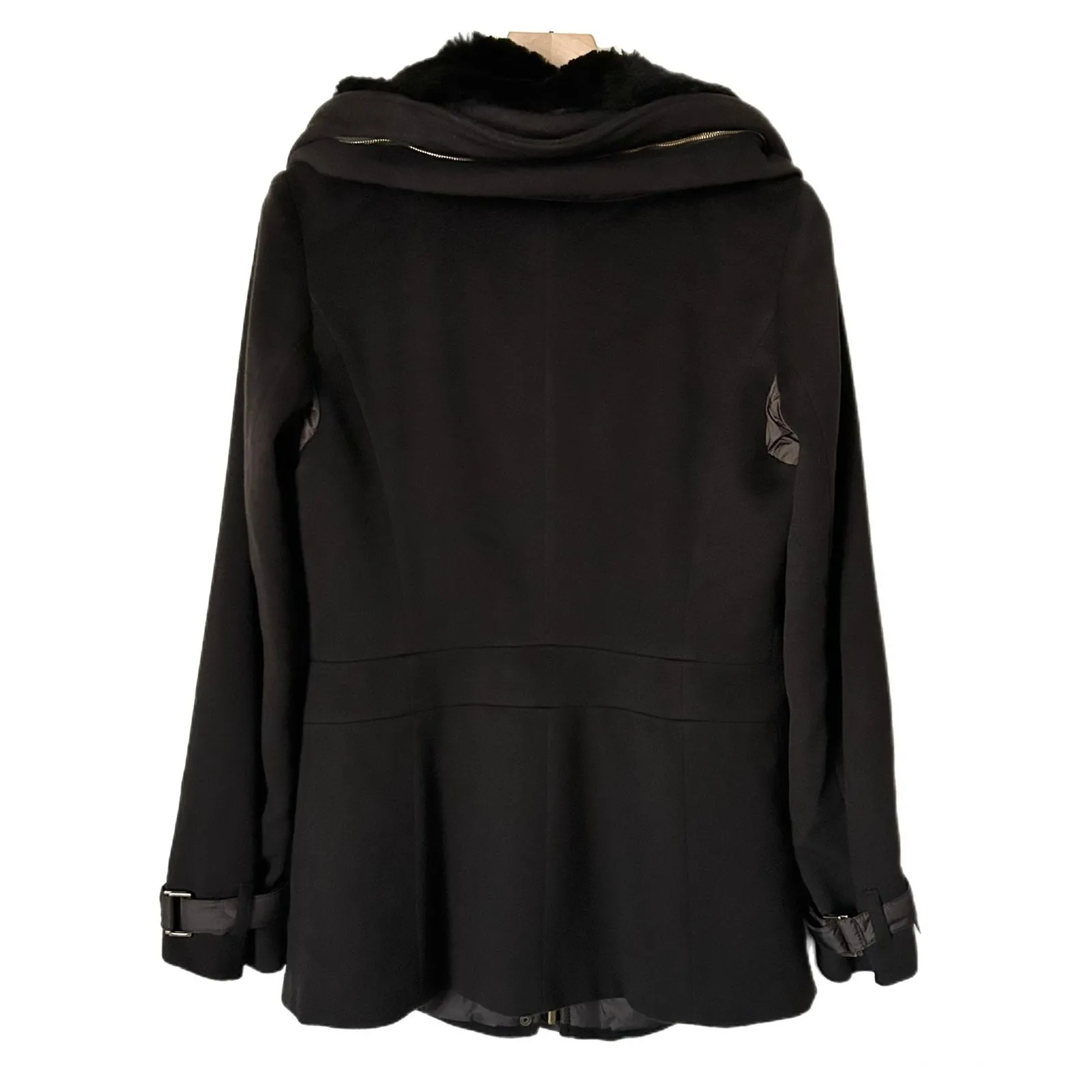 'S Max Mara 100% Virgin Wool Faux Fur Trimmed Coat in Chocolate Brown Size 8 - Image 3