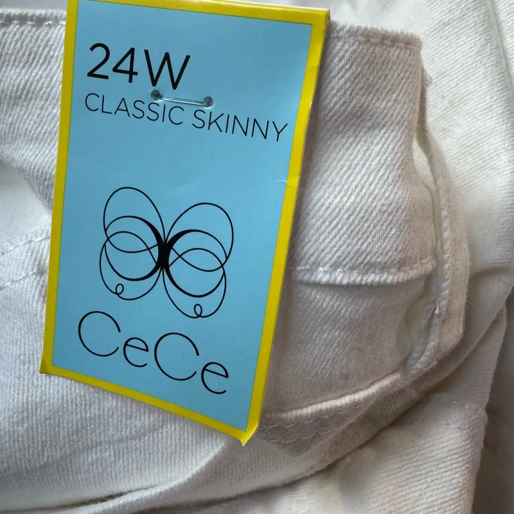 Cece Womens Plus Straight Leg Ankle White Jeans with Faux Pearl Detail Size 24W - Image 12