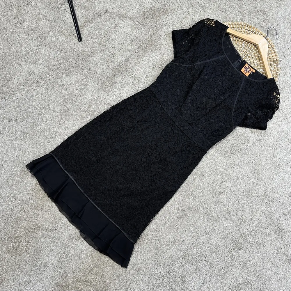 Tory Burch Women’s Silk Bovary Lace Cocktail Dress Shortsleeve Party in Black 4 - Image 4