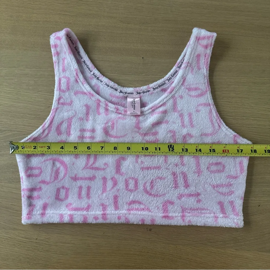 Vintage Y2K Juicy Couture Velour Fleece Tank Crop Top sz L Pink Monogram Pajama - Image 6