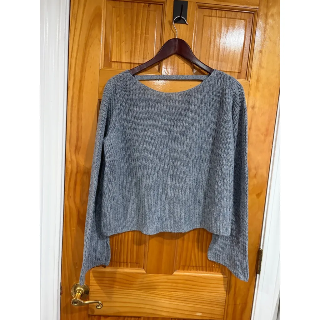 Theory Laora Linen Cotton Knit Sweater Gray Blue Size L Relaxed Rib Pullover - Image 2