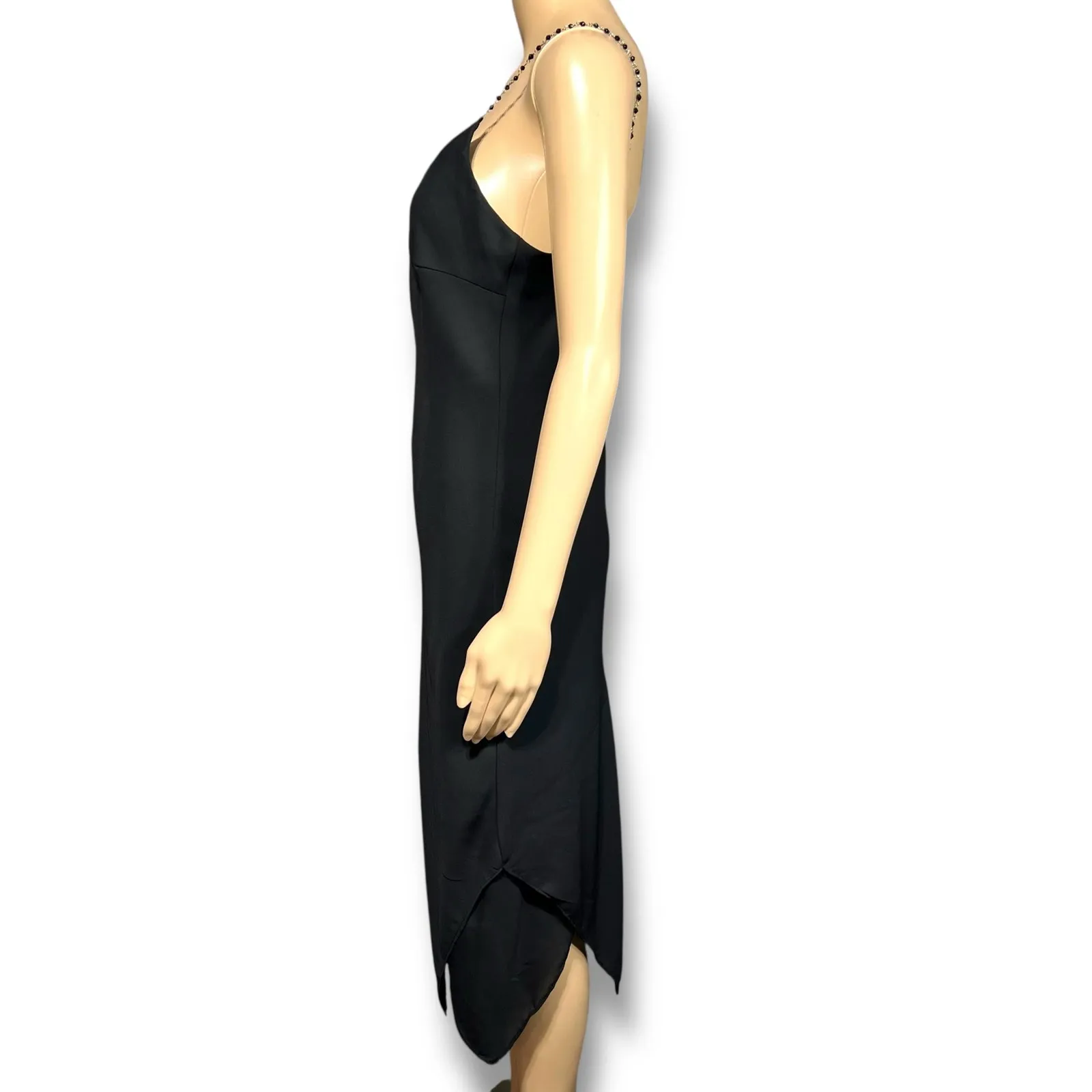 Studio Y Womens Y2K Midi Sheath Dress Beaded Spaghetti Straps LBD Black Medium - Image 5