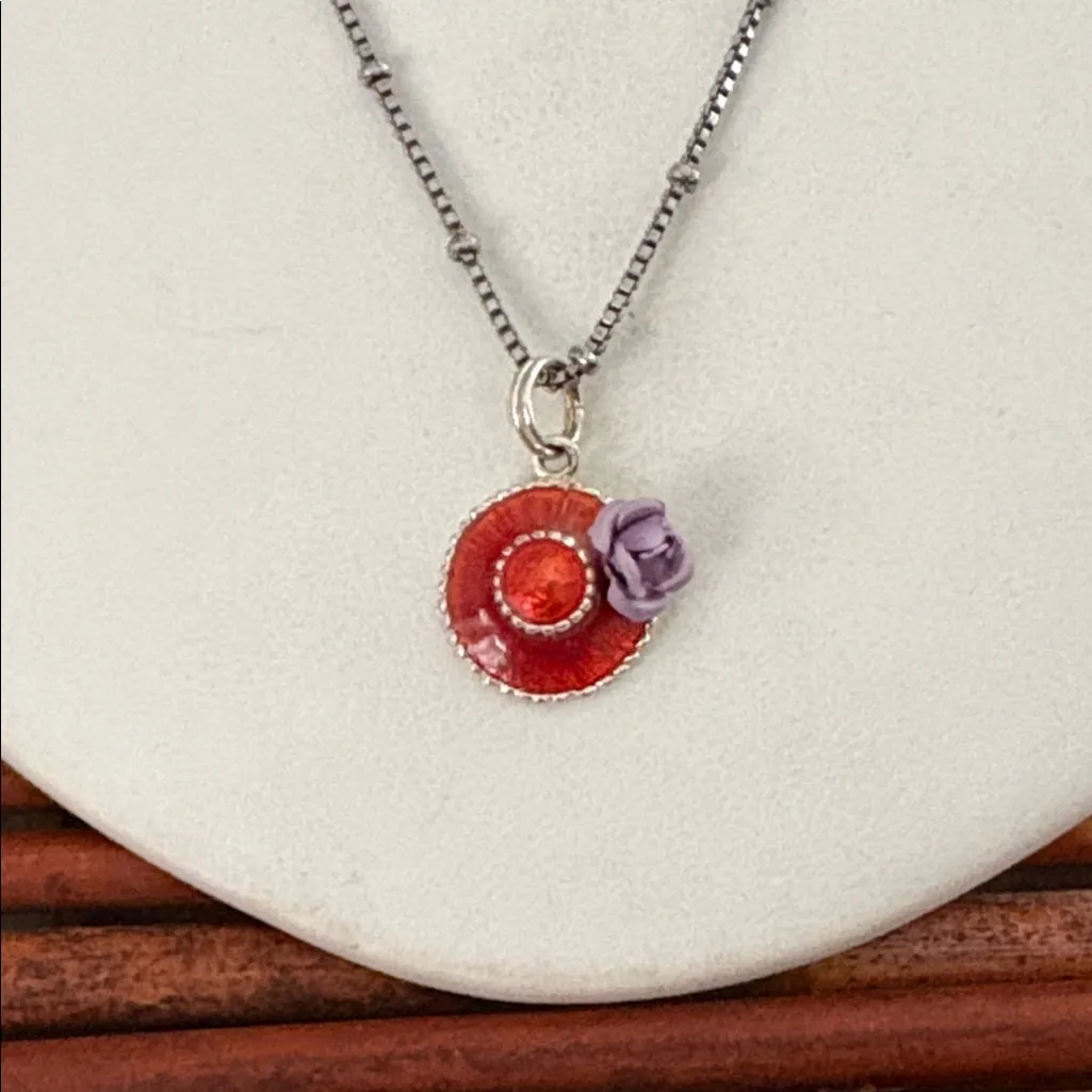 Lia Sophia Silver Necklace with Red Hat & Rose Pendant 16”-19” - Image 2