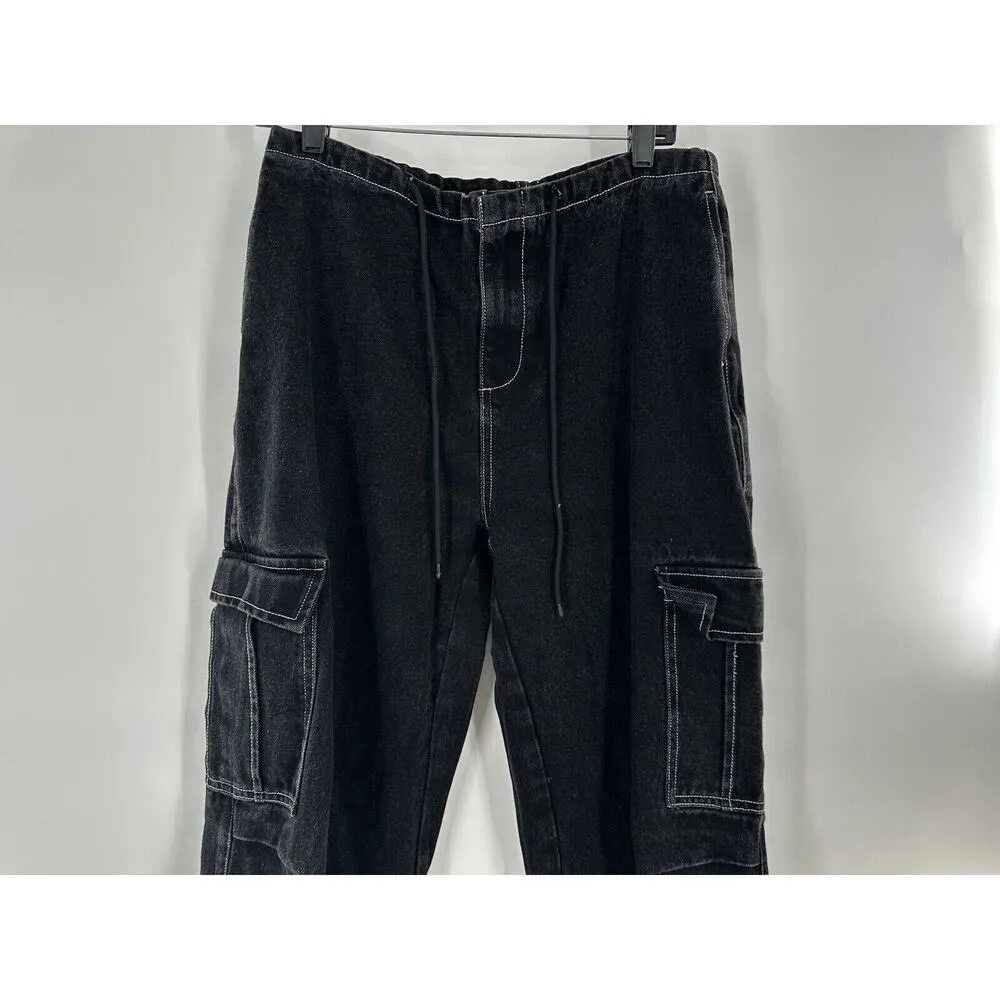 Cider Cargo Jeans Pants Women’s Sz 30 Baggy Black Cuffed Grunge Wide Leg Pull On - Image 3