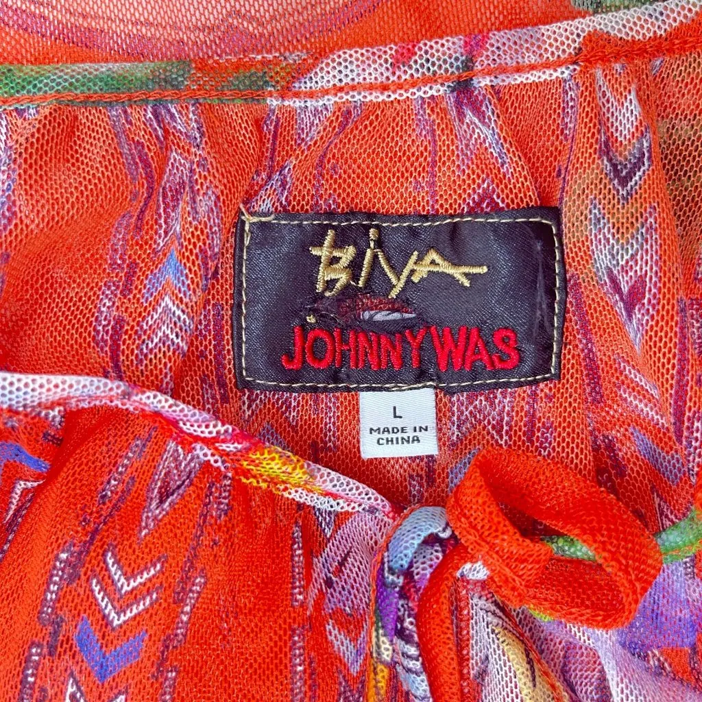 NWOT JOHNNY WA PAISLEY MESH BLOUSE EMBROIDERED EYELET TRIM Size L Long Sleeves - Image 13