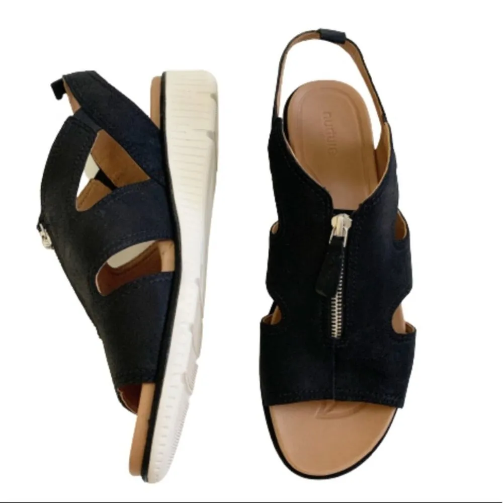 Nurture Wedge Sandal Sersey Black Leather Zipper Wedge Sandals Size 10 NIB - Image 4