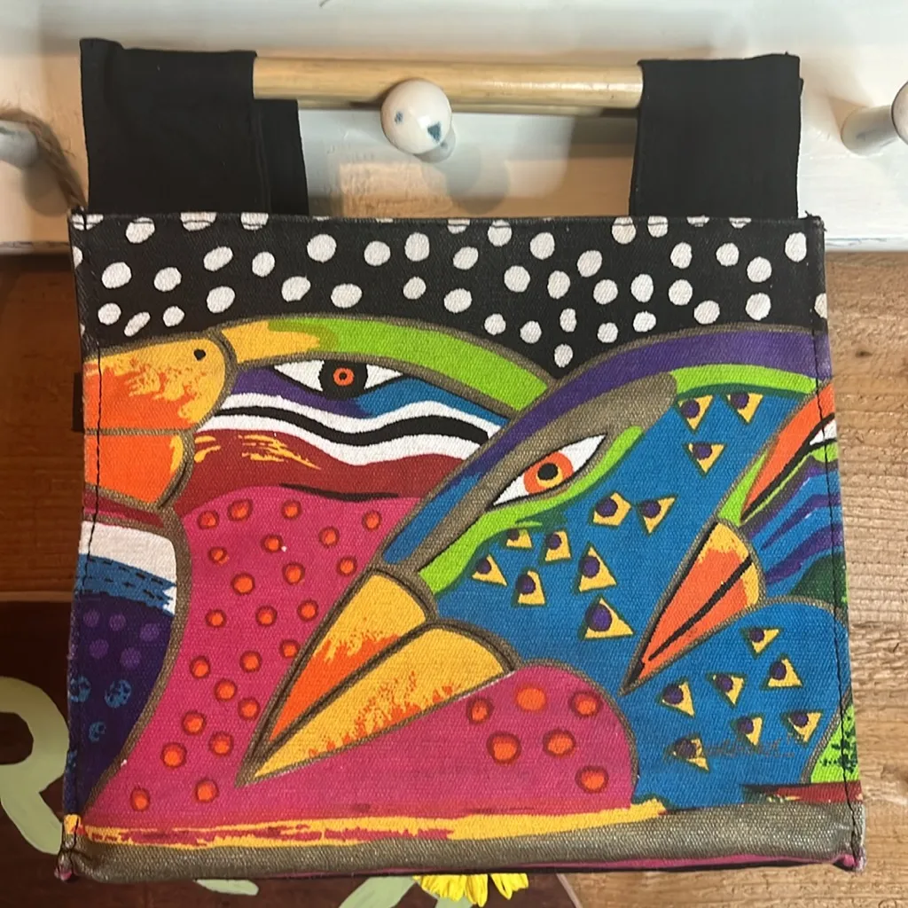 Laurel Birch Vintage Bird Colorful Canvas Tote Bag Wood Handle Purse Y2K 90s Red - Image 5