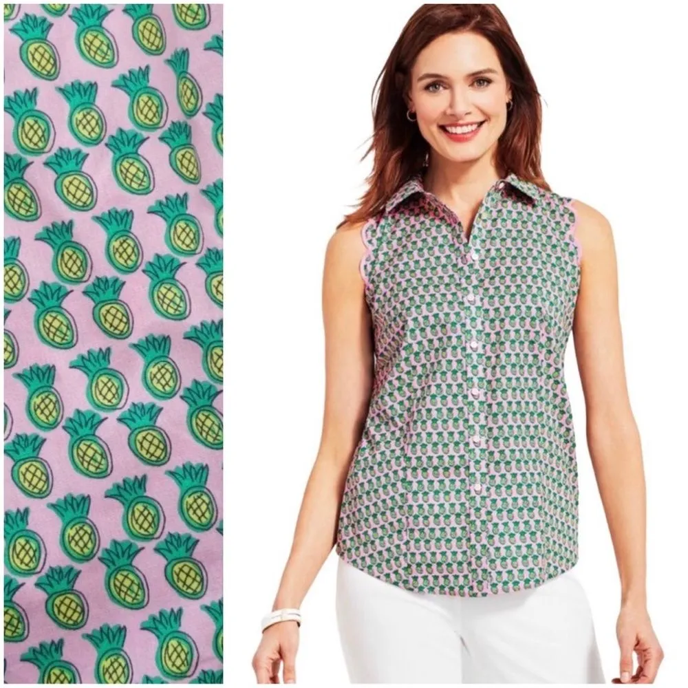 Talbots Scallop Shirt in Dancing Pineapple Print - Size 8 - Image 2