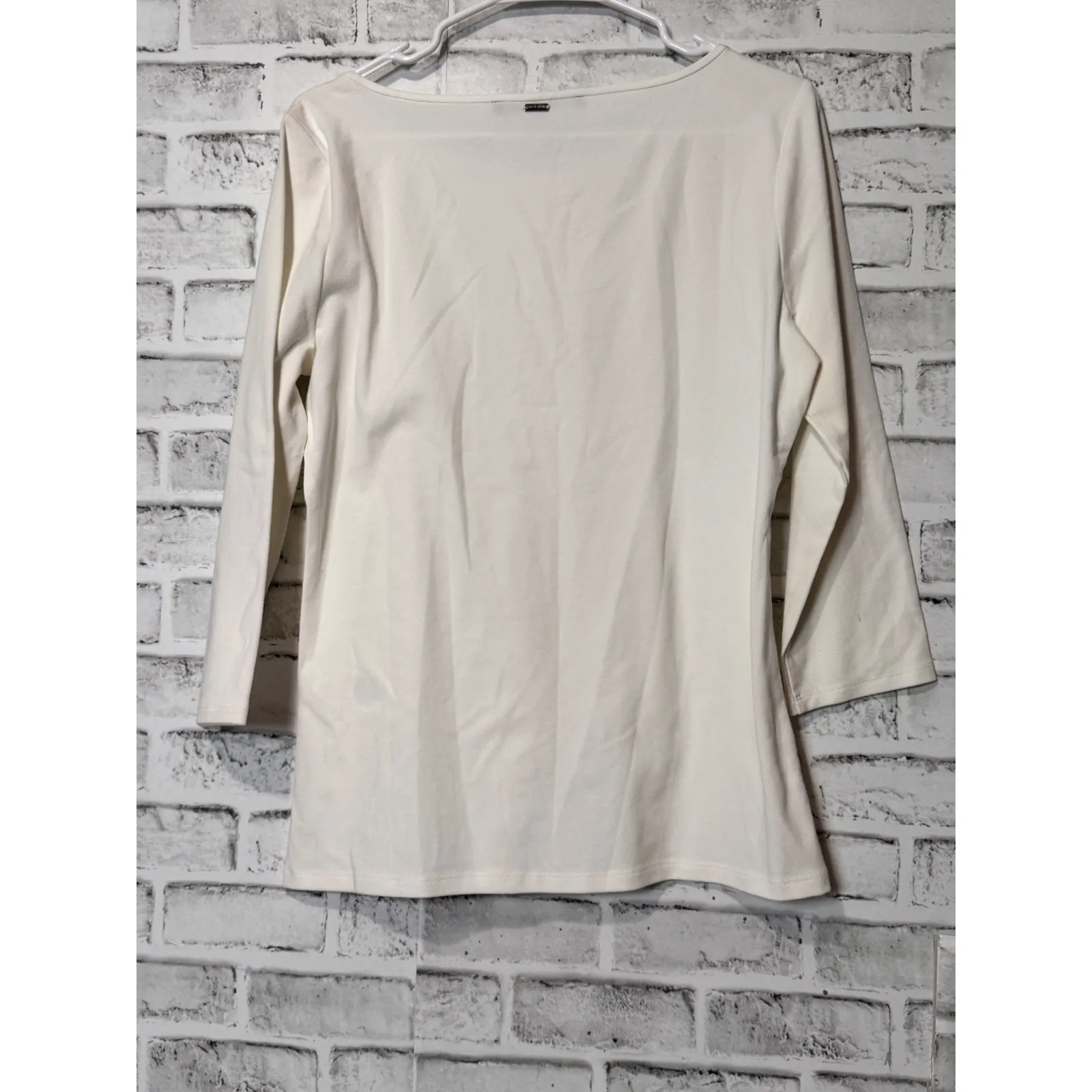 White House | Black Market  Womens Cream Boat Neck 3/4 Sleeve Top Size M - Image 2
