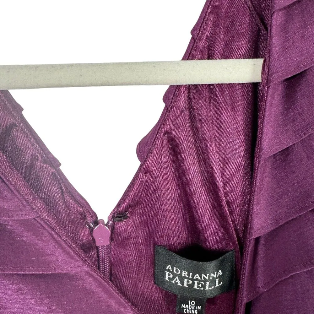 Adrianna Papell Purple V-Neck Belted Dress Sleeveless Cocktail NWT Women Size 10 - Image 5