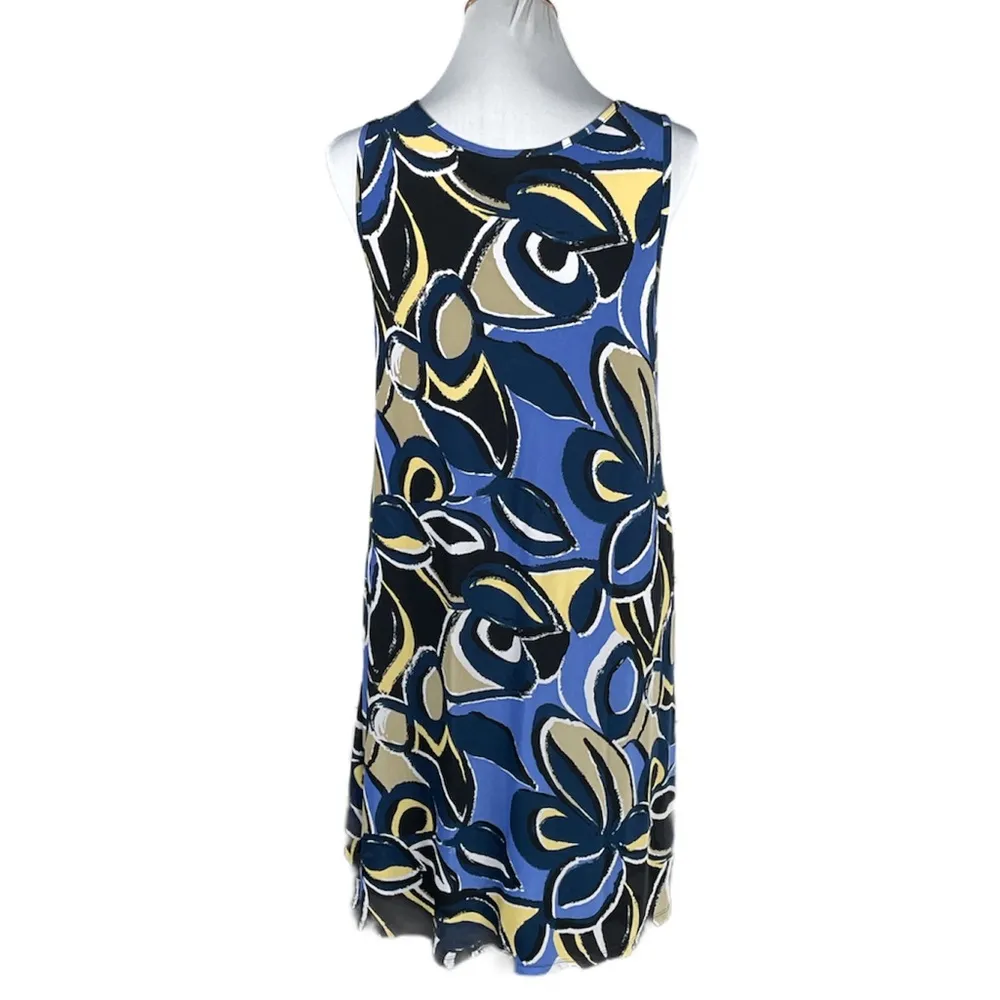Lily Floral Sleeveless Dress Blue Black Yellow Tan White Size Large - Image 2