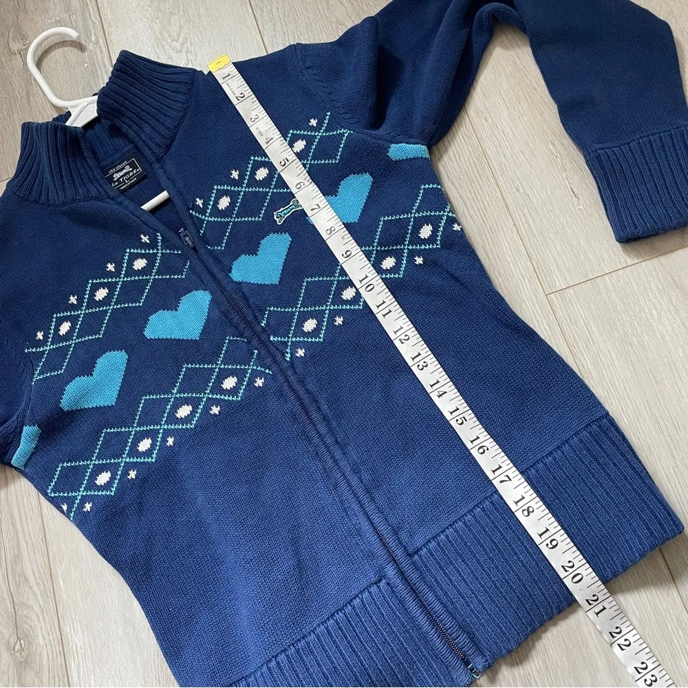 Le Tigre Jacket argyle heart print juniors Blue large preppy valentines day vtg - Image 6