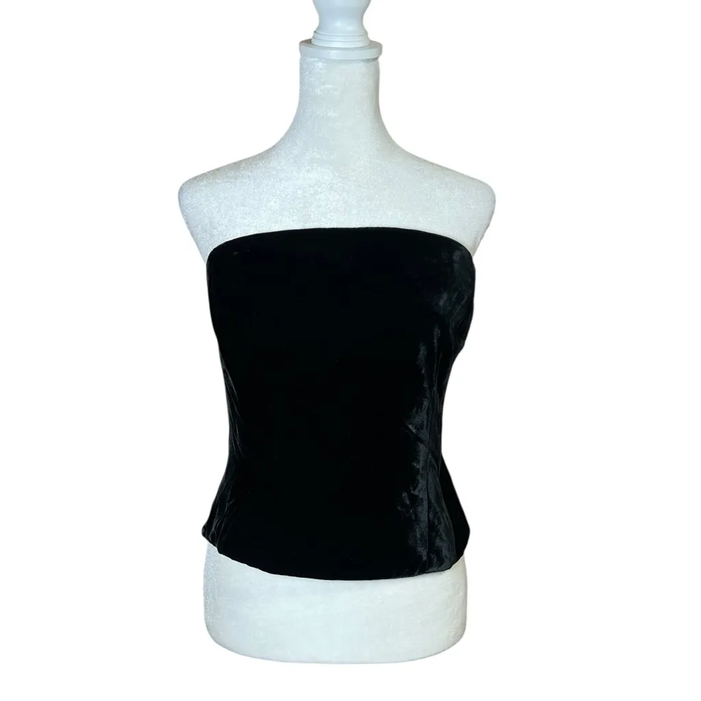 VTG Y2K Black Velvet Strapless Top Bustier Corset Sz 6 Silk Blend Whimsigoth - Image 2