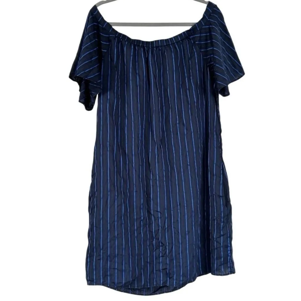 Banana Republic Women's L Blue Striped Off-The-Shoulder Dress Casual - Image 8